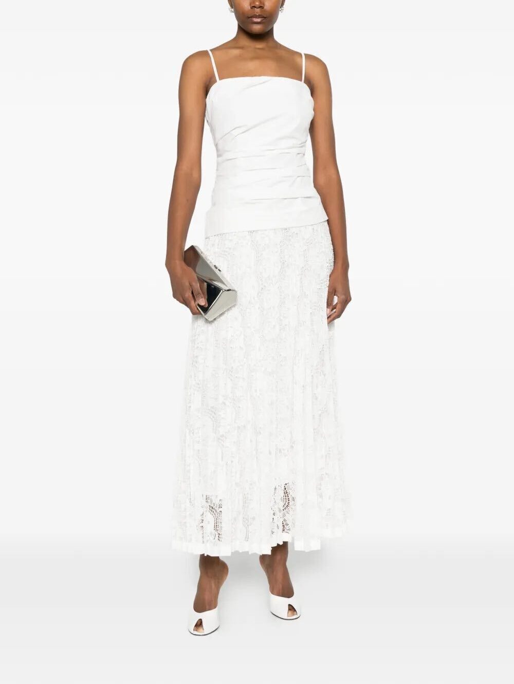 Simkhai Annalise White Midi Dress with Pleated Lace Skirt NWT
